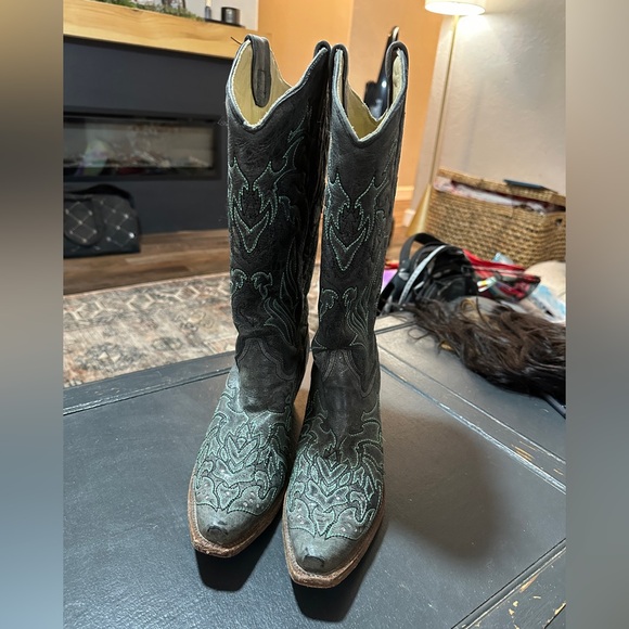 Corral Boots Shoes - Corral Grey and Turquoise Western Cowboy Boots